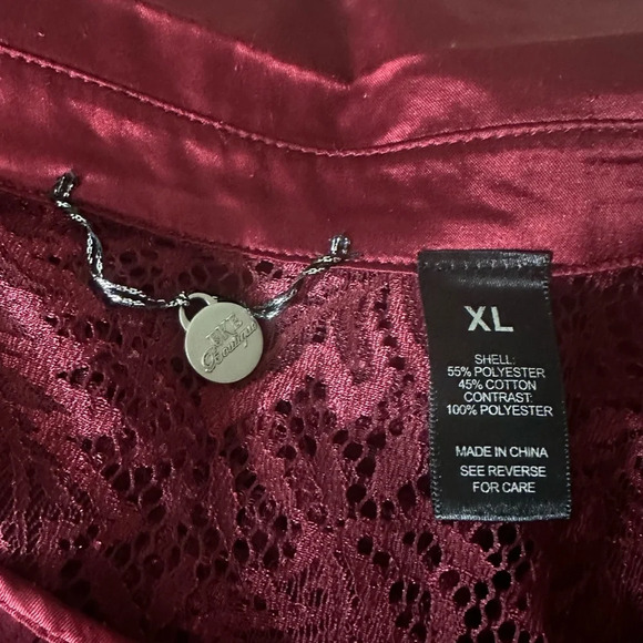 BKE Boutique red Lace, chiffon and satin button front shirt size XL #1476 - Picture 7 of 8